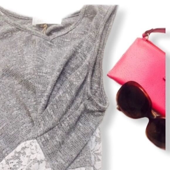 Gray & White High-Low Tank with Lace Back | Sizes M & L | NWT - Picture 3 of 4